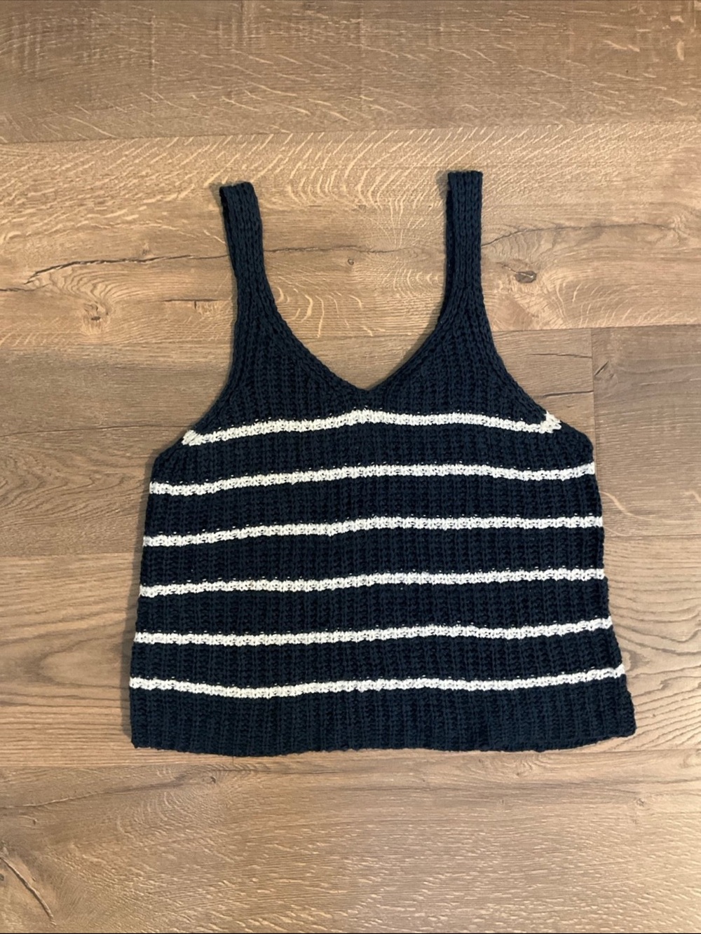 Blue Rain navy white striped sweater tank, M